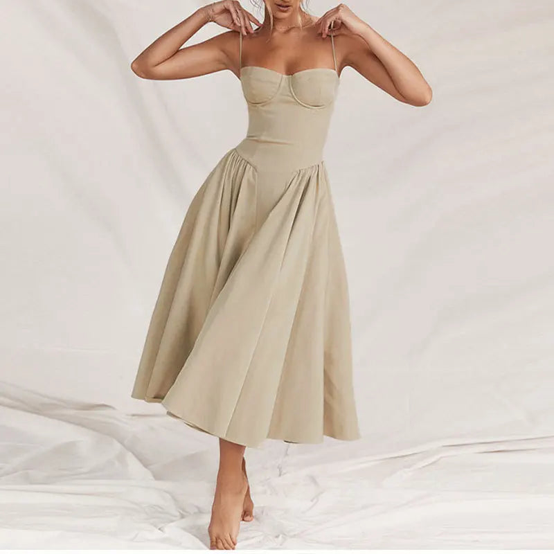 2024 Estate Sexy Della Cinghia di Spaghetti Abiti Lunghi Sottile Francese Vintage Elegantes Stile Della Bretella Vestito Da Partito Abiti Robes Longues
