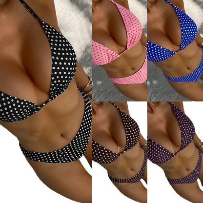 2026 Dot Print Bikini Set Retro High Waisted Swimsuit Women Adjustable String Tie Two Piece Bathing Suit for Beach