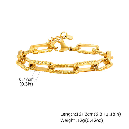 Braccialetti a ginocchiera robusti e audace da donna, bracciale a catena a maglie con fibbia OT in acciaio inossidabile placcato oro senza appannamento