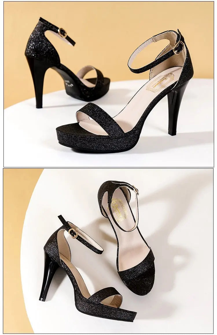 Comemore nuovi sandali con tacco alto donna sandali con tacco estivo Glitter décolleté neri scarpe da sposa classiche per feste su sandali con plateau scarpe da donna sandali con tacco tacchi donna sandali donna estivi