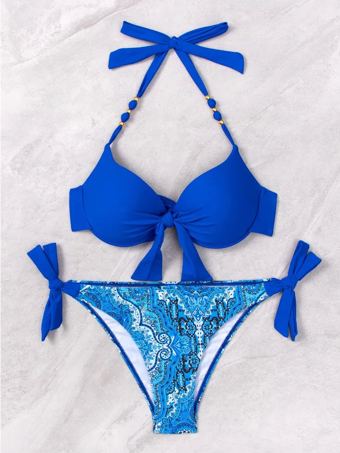Costume da bagno bikini push-up halter stampato 2026 da donna, sexy, con spalline, per il mare e la piscina