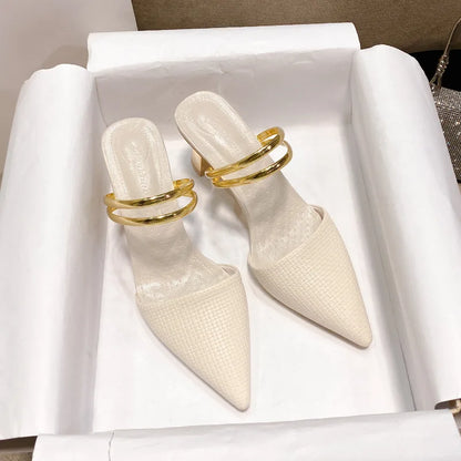 Sandali Estivi da Donna con Punta, Eleganti e Confortevoli, con Tacco Alto, Bicolore, Ciabatte a Mezzo Piede 2026