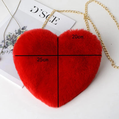 Borse a forma di cuore da donna alla moda Borse a tracolla in pelliccia sintetica carina Borsa a tracolla a catena in morbida peluche da donna Shopper Totes