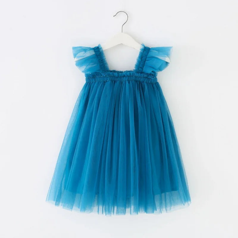 Nuova estate bambini ragazza vestito fionda senza maniche colletto quadrato tinta unita maglia principessa abiti da spiaggia bambino abbigliamento casual E2200