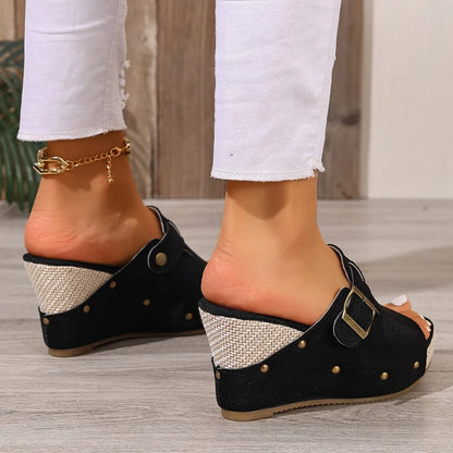 Sandali Estivi da Donna di Tendenza, Scarpe con Zeppa Retrò a Punta Aperta, Sandali Romani con Piattaforma, Scarpe Casual di Lusso Firmate