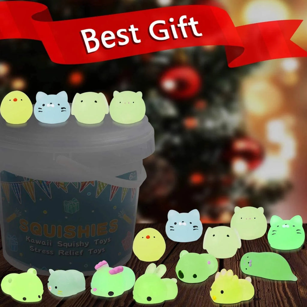 12 Pezzi di Squishies Luminosi Mochi, Giocattoli Antistress a Forma di Animali, Mini Giocattoli Antistress Mochi Animali Kawaii