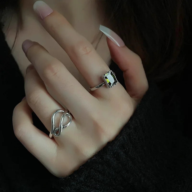 Anelli in Argento Sterling 925, Nuovi Gioielli da Festa, Charm Vintage, Design Geometrico a Doppio Strato, Accessori Regalo, Dropshipping