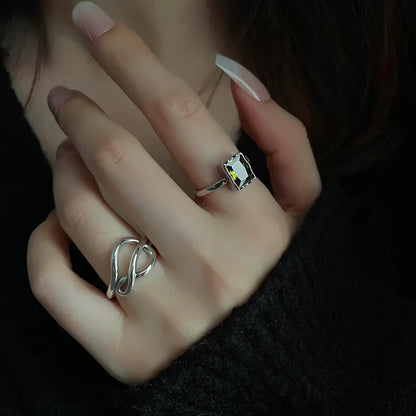 Anelli in Argento Sterling 925, Nuovi Gioielli da Festa, Charm Vintage, Design Geometrico a Doppio Strato, Accessori Regalo, Dropshipping