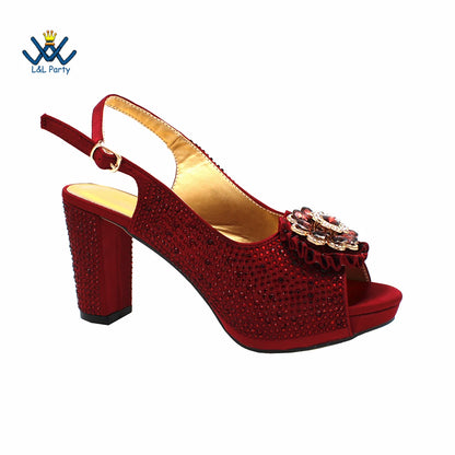 New Design Peep Toe African Spring Autumn Lady Shoes and Bag Set in Gold Color Women Sandal in Wedding