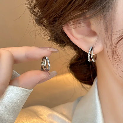 Orecchini a Cerchio in Acciaio Inossidabile Color Oro per Donne, Semplici Orecchini a Doppio Anello con Zirconia Cubica, Gioielli per Piercing alla Cartilagine