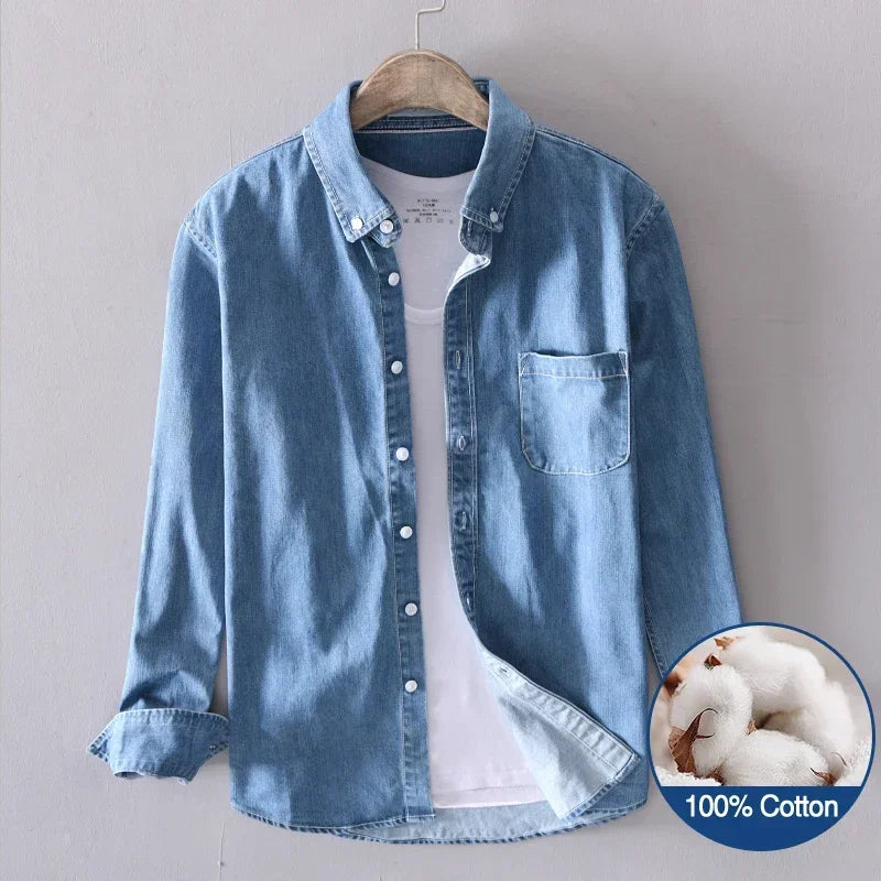 100% cotone autunno nuova camicia di jeans a maniche lunghe uomo moda casual High Street abbigliamento maschile Top classico azzurro nero grigio