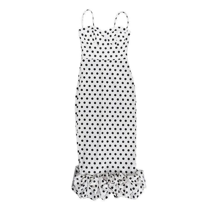 Abito con bretelle a pois Abito estivo da donna nuovo stile senza vita senza maniche Avvolgente sul petto Abito avvolgente a pieghe slim fit Ropa Mujer