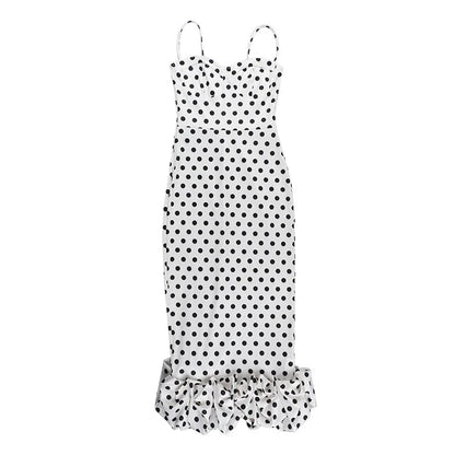 Abito con bretelle a pois Abito estivo da donna nuovo stile senza vita senza maniche Avvolgente sul petto Abito avvolgente a pieghe slim fit Ropa Mujer