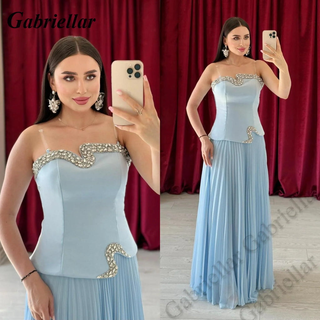 Gabriellar eleganti abiti da sera con strass Dubai senza maniche a trapezio in chiffon pieghe eleganti abiti da festa personalizzati