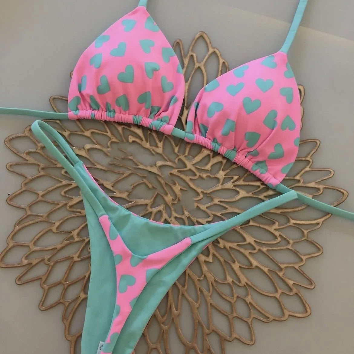 Nouveau bikini femme à imprimé fendu Maillot de bain mode G-string Vacances à la plage