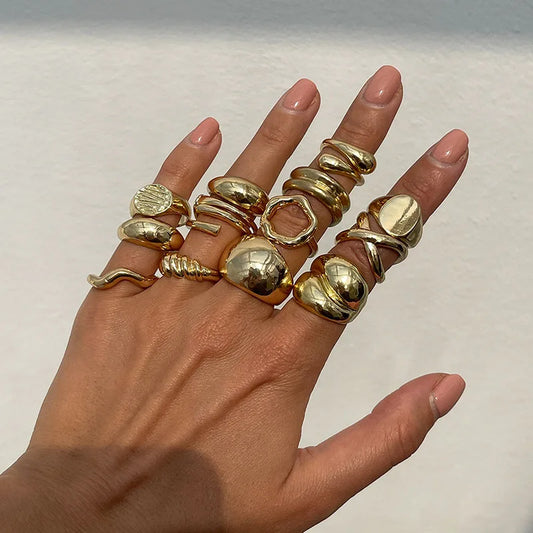Anelli di metallo vintage di moda per le donne Regalo Punk Hip Hop Oro Argento Colore Irregolare Knuckle Joint Ring 14 pezzi / set