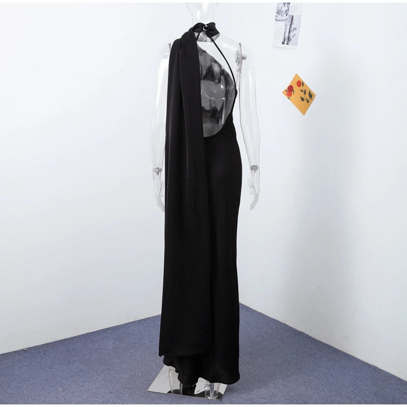 Elegante Abito Lungo da Festa in Raso con Nastro, Vestito Femminile Senza Maniche con Schiena Scoperta, Abiti Chic da Sera Primavera-Estate 2026