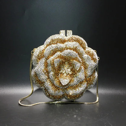 Pochette da sera con strass rosa/verde con fiore rosa Borse da sera da donna in cristallo giallo floreale Pochette da sposa per festa di nozze