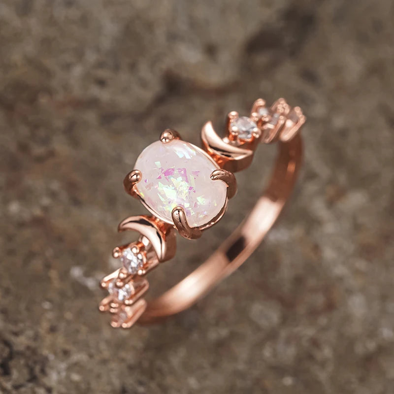 Huitan Anelli di luna opale imitazione blu/bianco per le donne Accessori da sposa estetici Gioielli di dichiarazione regalo di anniversario fantasia Hot