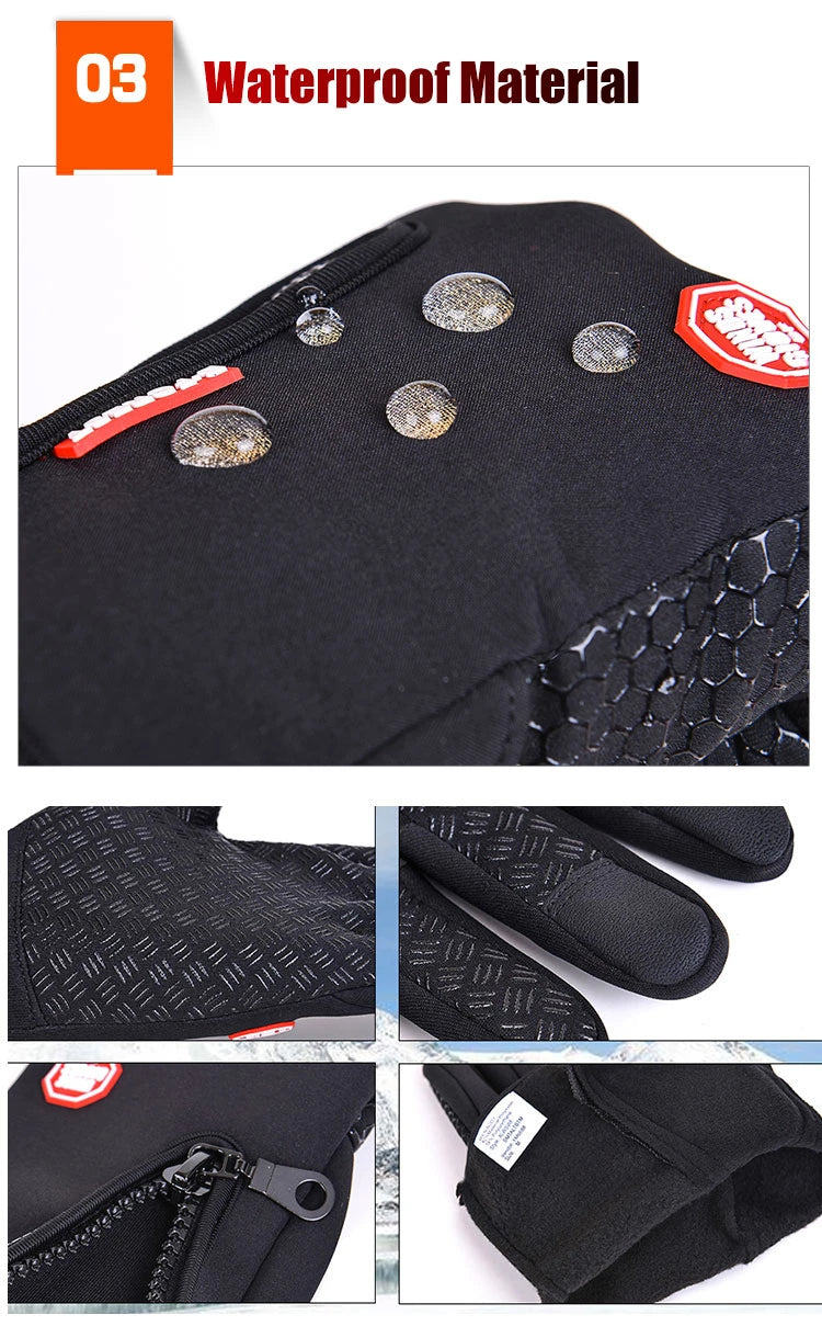 Guanti Sportivi Autunno Inverno per Uomo e Donna, Guanti da Moto in Pile con Zip, Touchscreen, Caldi, Idrorepellenti, Antivento e Antiscivolo per Ciclismo