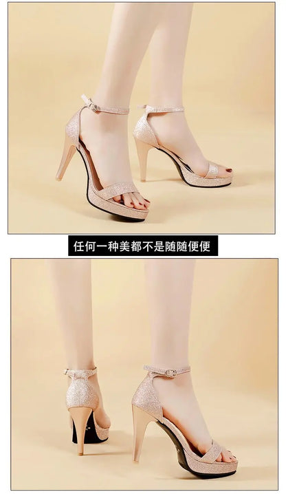 Comemore nuovi sandali con tacco alto donna sandali con tacco estivo Glitter décolleté neri scarpe da sposa classiche per feste su sandali con plateau scarpe da donna sandali con tacco tacchi donna sandali donna estivi