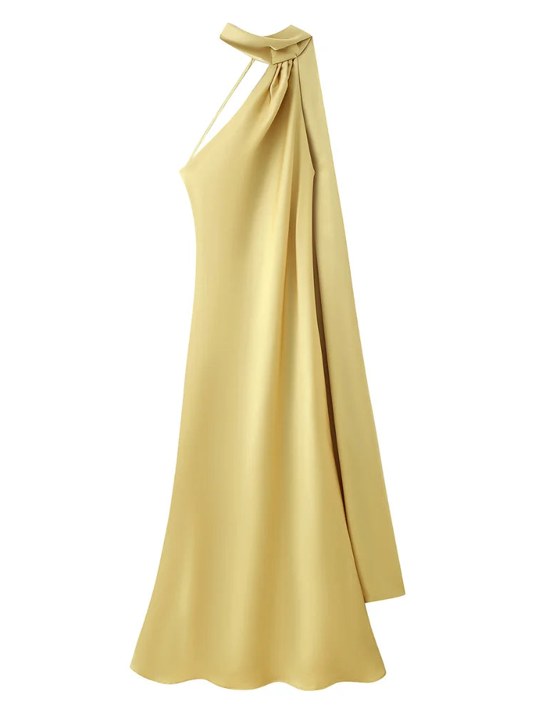 Elegante Abito Lungo da Festa in Raso con Nastro, Vestito Femminile Senza Maniche con Schiena Scoperta, Abiti Chic da Sera Primavera-Estate 2026