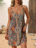 Damen-Sommerkleid im böhmischen Stil, sexy Neckholder, V-Ausschnitt, hohe Taille, A-Linien-Rock, nationaler Stil, Fake-Kurzrock