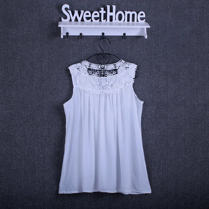 Summer tops for women  Fashion Lace Chiffon blouse V-Neck Loose Casual Chiffon Shirt