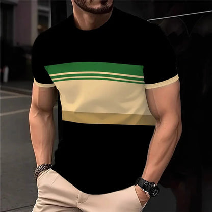 2025 T-shirt casual a righe per uomo T-shirt a maniche corte T-shirt oversize O-Collo Pullover Camicie da uomo da strada Tee Abbigliamento estivo