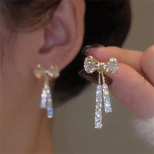 Boucles d'oreilles nœud papillon en cristal et zircon pour femmes, bijoux de fête tendance, accessoires d'oreille, cadeau de Saint-Valentin