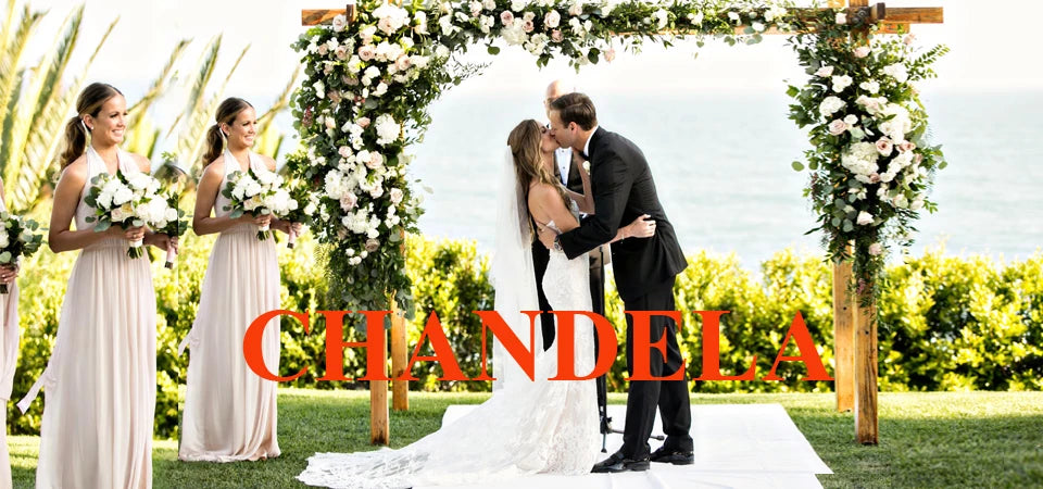 CHANDELA Abiti da sposa a tromba alla moda per le donne Sposa Applicazioni in pizzo con spalle scoperte Allacciatura Sweep Train Personalizzato