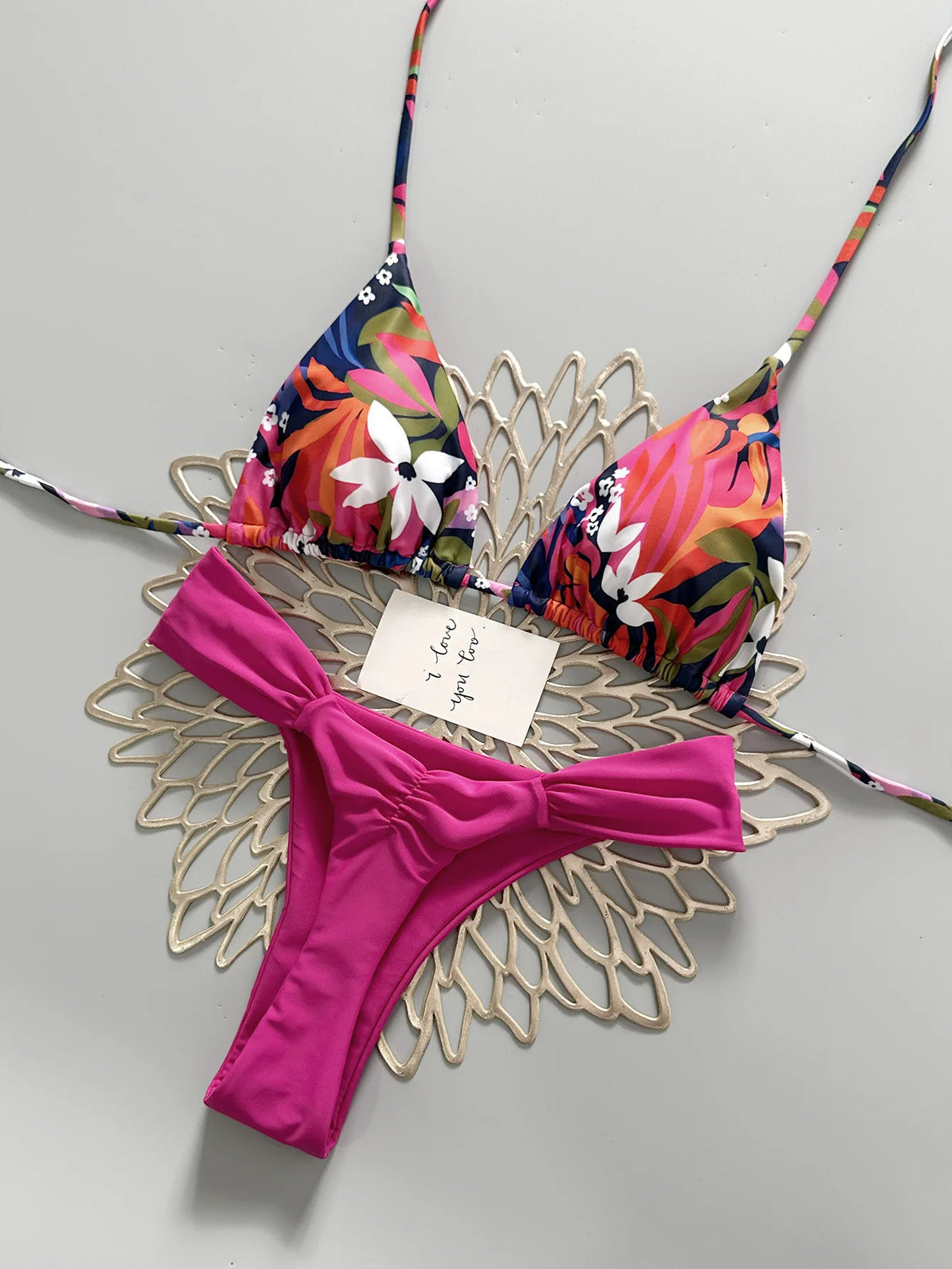 Spice Girl Style Printed Split Swimsuit Color Contrast Sexy Swimwear Holiday Women Bikini