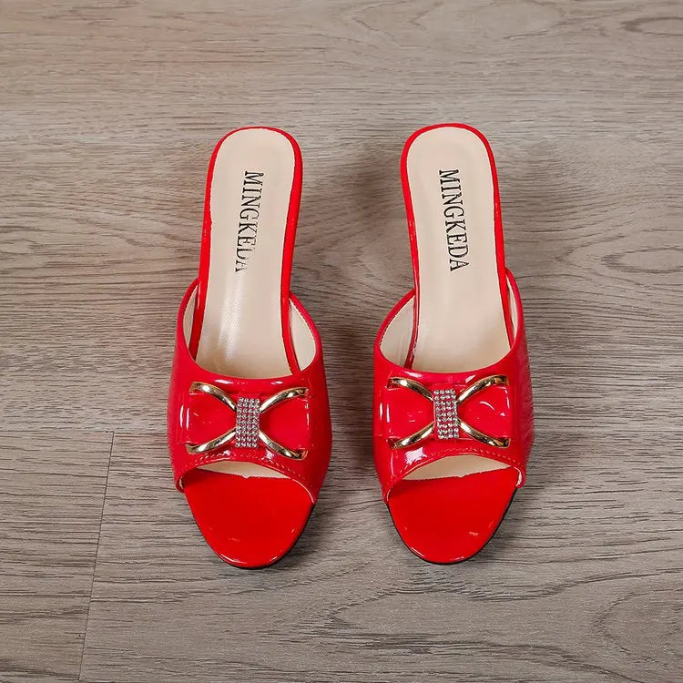 Nuovi Sandali Estivi da Donna, Ciabatte con Punta Aperta, Ciabatte con Fiocco di Strass, Scarpe Sexy con Punta Aperta, Taglia Grande 42