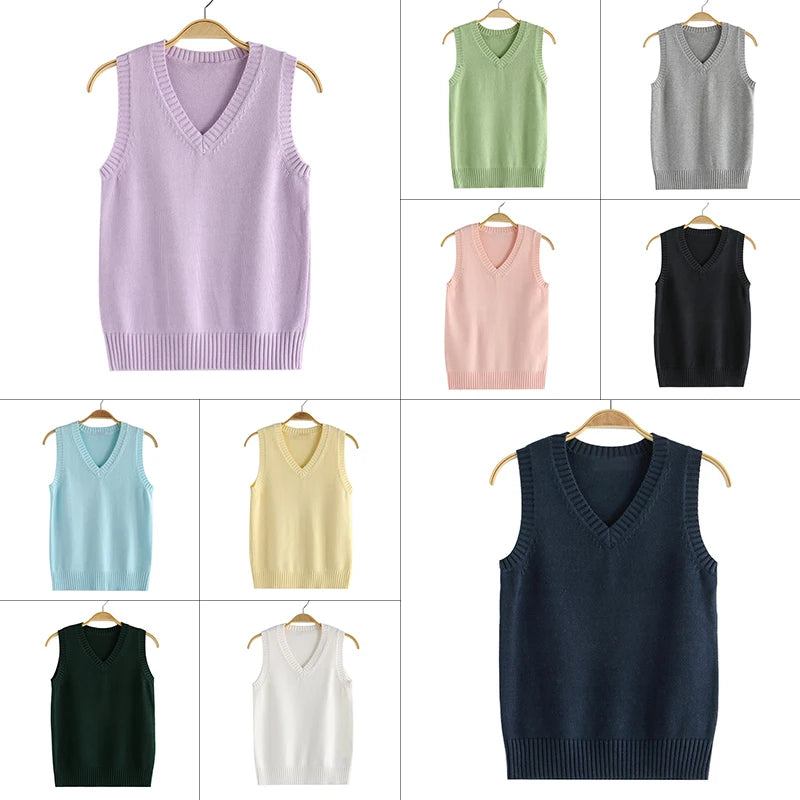 Stile Preppy Adolescente Scuola Ragazze Uniforme Maglioni senza maniche Gilet lavorato a maglia Studenti Y2K Lolita Pullover Gilet Donna JK Top