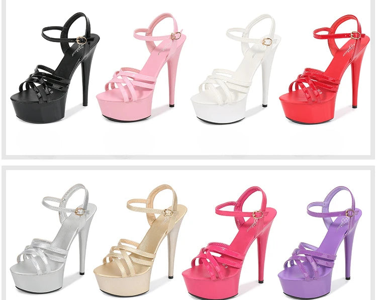 Sandali estivi multicolori da donna con plateau impermeabile, fondo spesso 15 cm, tacchi alti con tacco fine