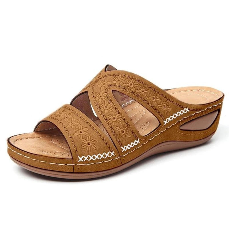 Sandali con zeppa da donna estivi Sandali ortopedici premium con punta aperta Pantofole retrò con piattaforma femminile casual in pelle antiscivolo vintage