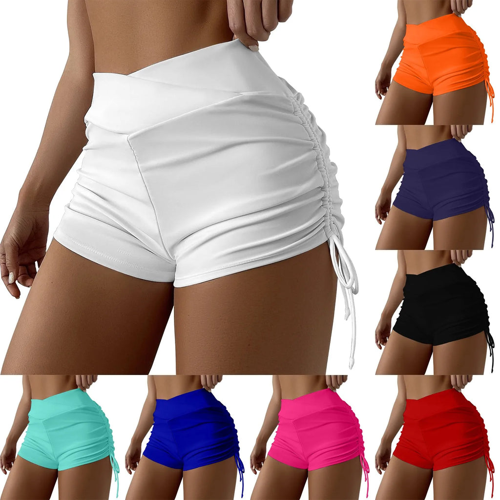 Pantaloni corti Costume da bagno bikini da donna Fondo costumi da bagno Cravatta laterale regolabile Costume da bagno Pantaloncini femminili solidi Vita media Estate