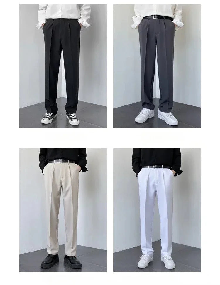 2024 primavera autunno uomo alla moda bianco stile coreano pantaloni Casual strada drappeggiato dritto abito allentato pantaloni Casual maschile