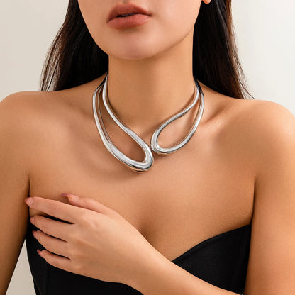 Salircon Girocollo con colletto geometrico esagerato in metallo Collana regolabile color oro gotico Gioielli da collo tribale africano da donna