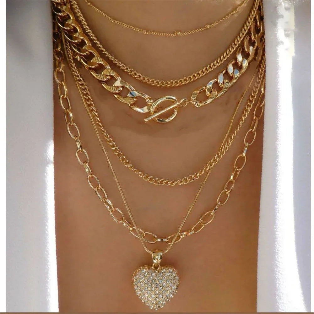 Collana con ciondolo moneta con ritratto di testa a catena spessa con piatto in oro punk vintage per gioielli hip-hop geometrici multilivello di moda da donna