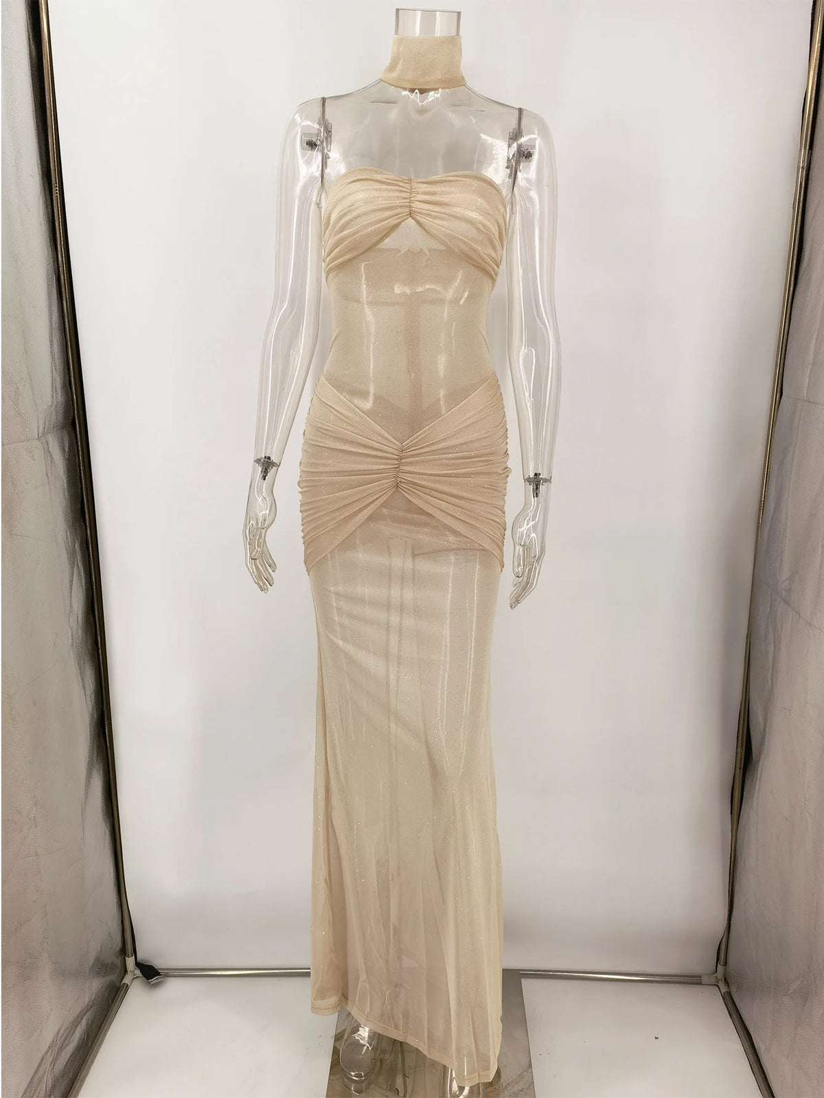 Abito Estivo Sexy Trasparente in Tulle con Paillettes, Elegante Abito da Sera Lungo Senza Schiena per Feste di Compleanno e Cerimonie