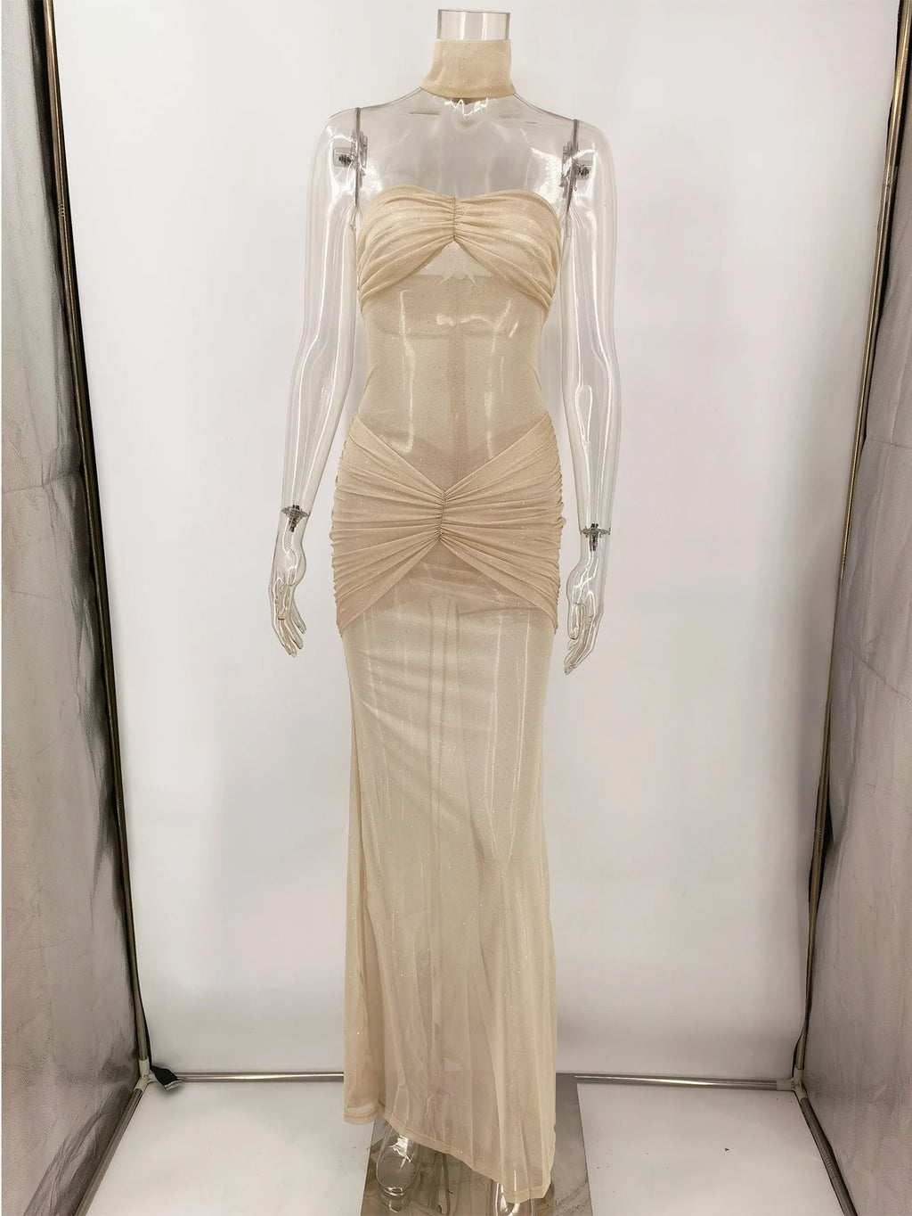 Abito Estivo Sexy Trasparente in Tulle con Paillettes, Elegante Abito da Sera Lungo Senza Schiena per Feste di Compleanno e Cerimonie