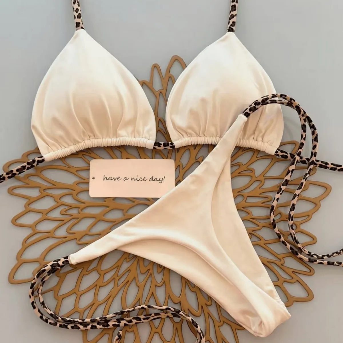 Sexy Bikini Women's Swimsuit Strap Halter Neck Triangle Cup Beachwear Pure Color Cheeky Two Piece Swimsuits Bathing Swimwear
