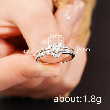 Anello Nuziale Romantico in Argento Sterling 925, Gioiello Femminile con Cuore Brillante in Zirconia, Accessorio per Dito, Anello di Fidanzamento