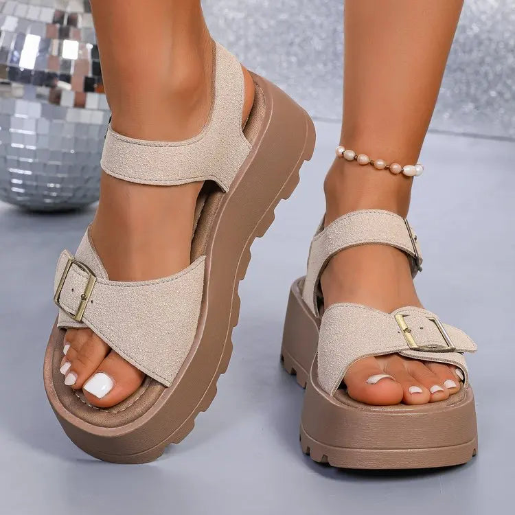 Chunky Plateau-Sandalen für Damen, 5 cm Keilabsatz, lässige Pantoletten mit dickem Boden für den Strand 320