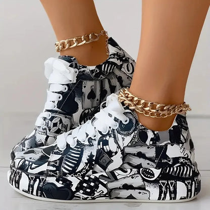 Scarpe da ginnastica da donna scarpe con la suola spessa 2024 nuova estate dipinta a mano Graffiti scarpe da esterno Casual scarpe da ginnastica da donna Zapatos De Mujer