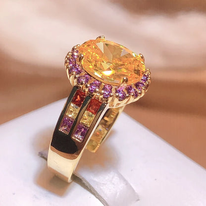 Trendy Citrine Ring for Women Geometry 925 Stamp Fine Jewelry with Oval Gemstones Blue Yellow Pink Zircon Rings Party
