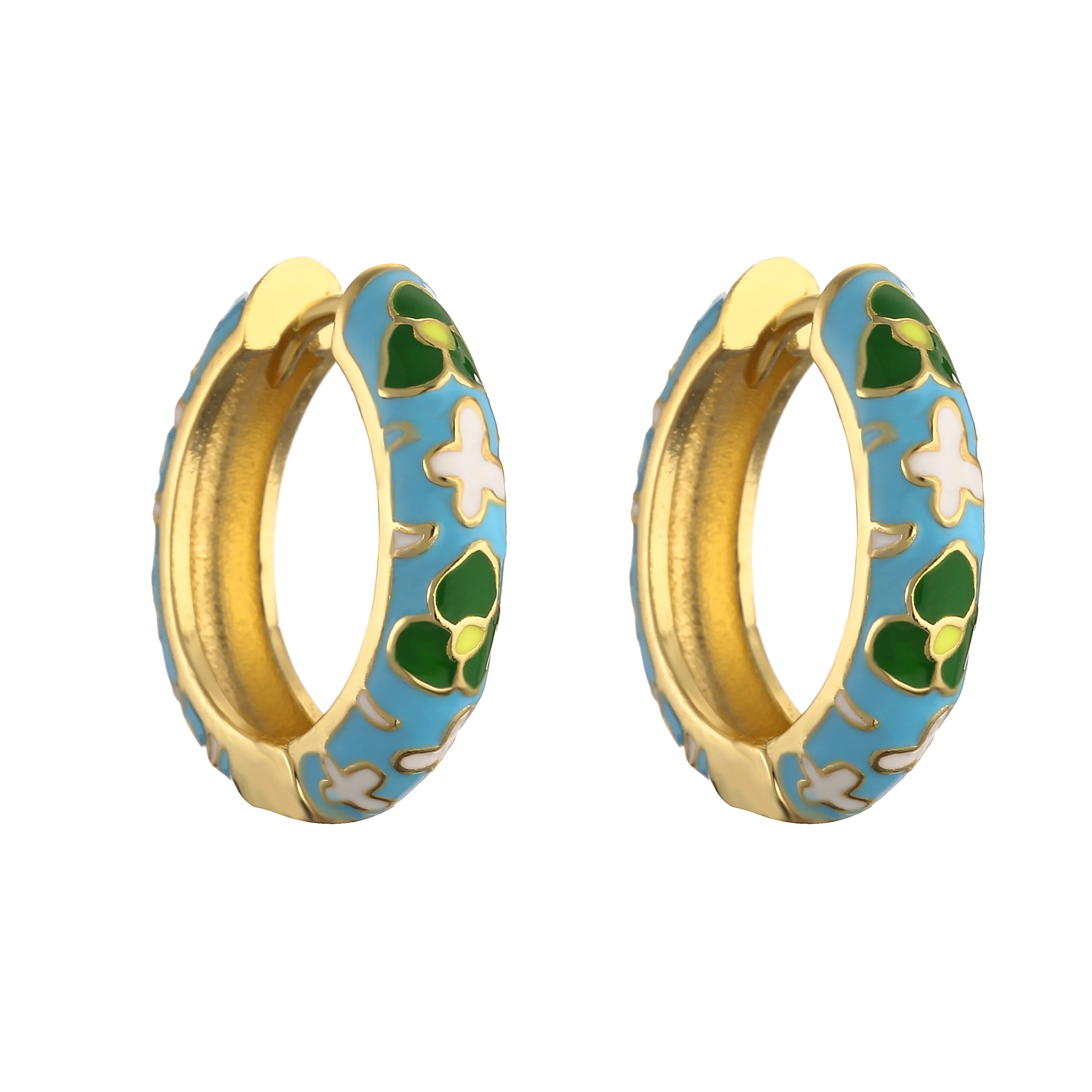 HECHENG, Orecchini a cerchio piccoli con fiori smaltati vintage Dichiarazione geometrica alla moda Cerchio rotondo Huggie Orecchino Gioielli di moda Brincos