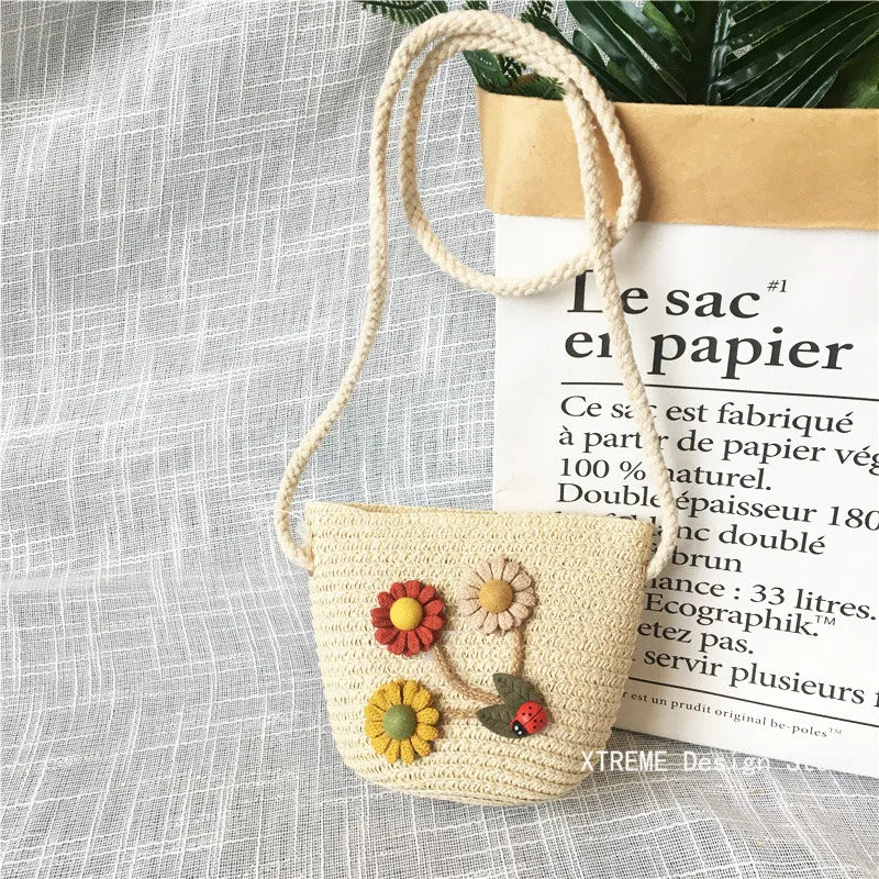 Borsa a tracolla in tessuto di paglia per bambini estivi belle ragazze borse portamonete piccole borse a tracolla per bambini Mini portafoglio principessa