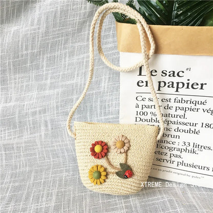 Borsa a tracolla in tessuto di paglia per bambini estivi belle ragazze borse portamonete piccole borse a tracolla per bambini Mini portafoglio principessa